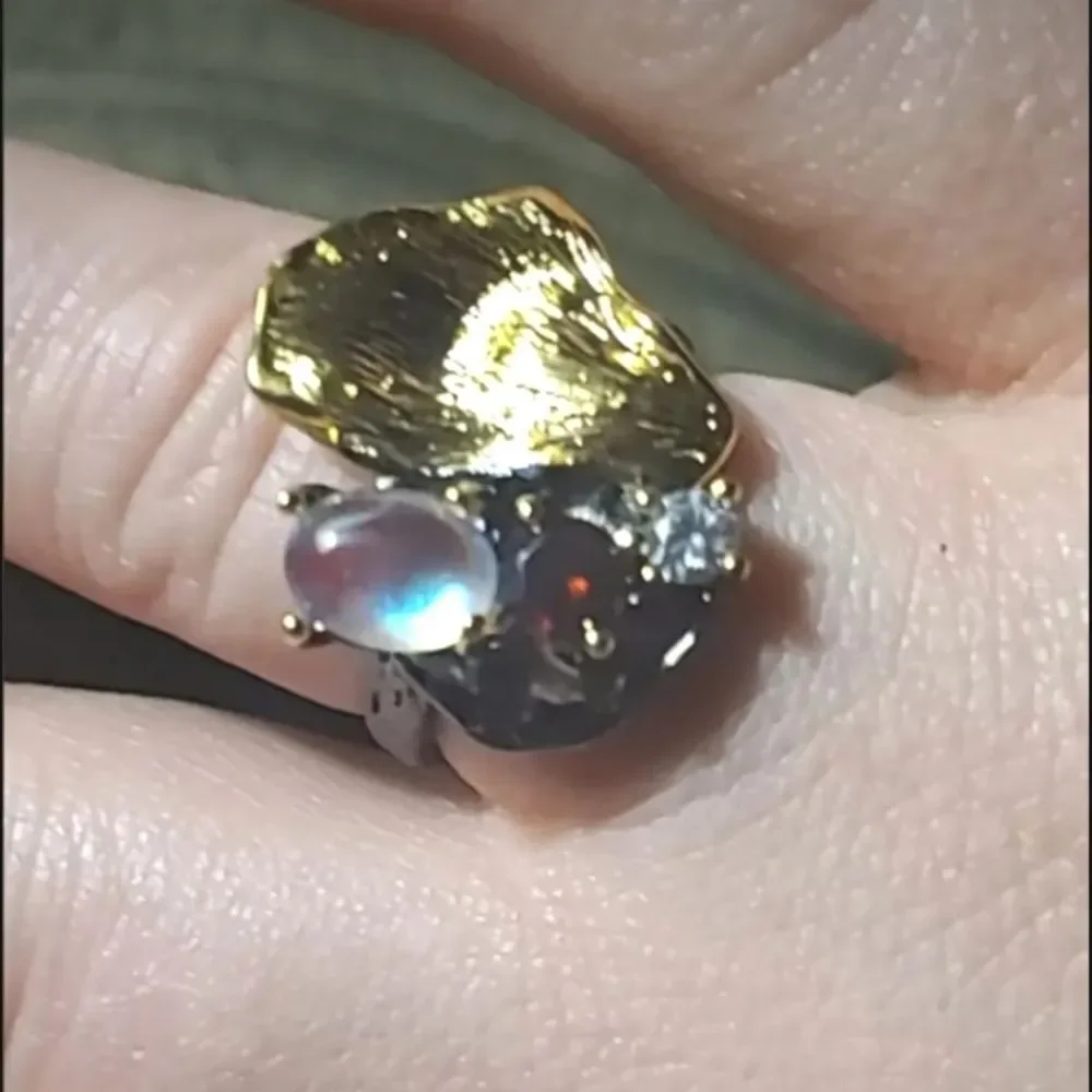 925 Hand crafted Gothic Black Moonstone Zircon Ring unisex